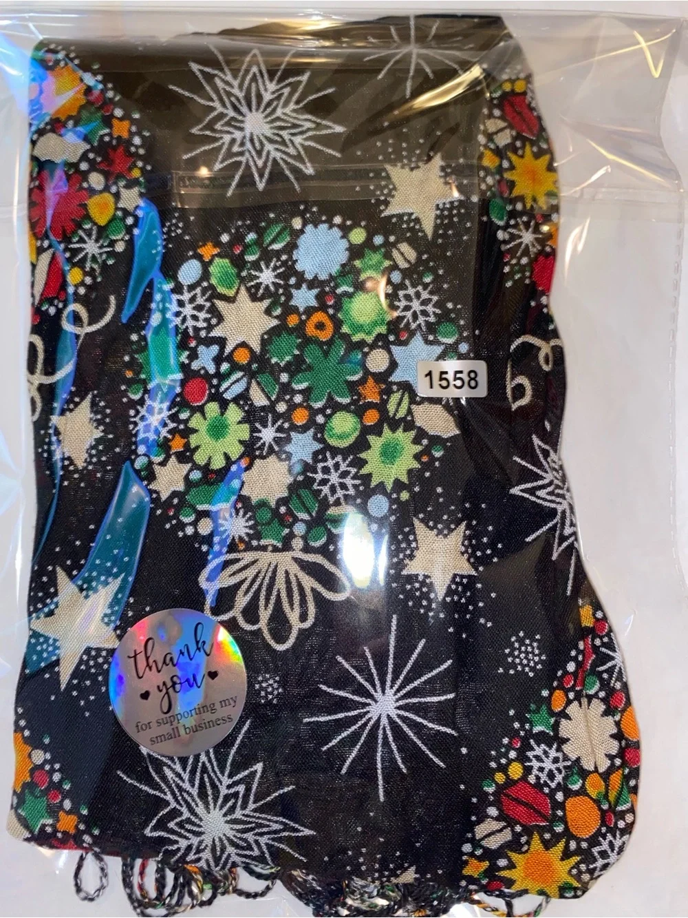 Black Holiday Ornament Print Scarf